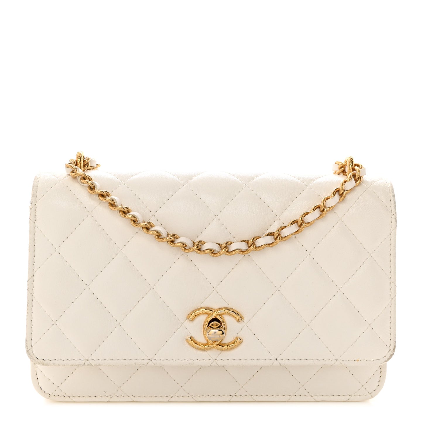 Lambskin Quilted CC Wallet On Chain WOC White