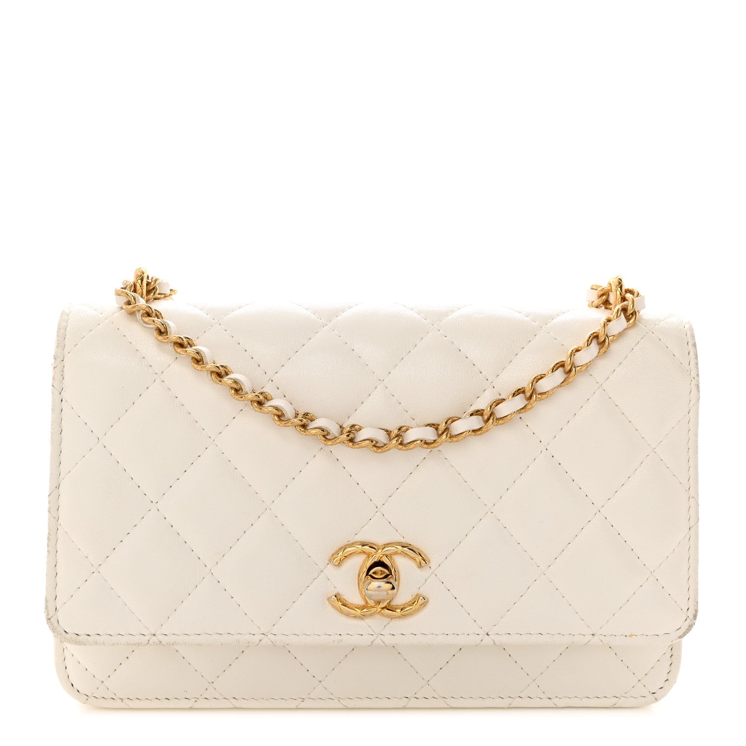 Chanel Lambskin Quilted CC Wallet On Chain WOC White 1 of 15