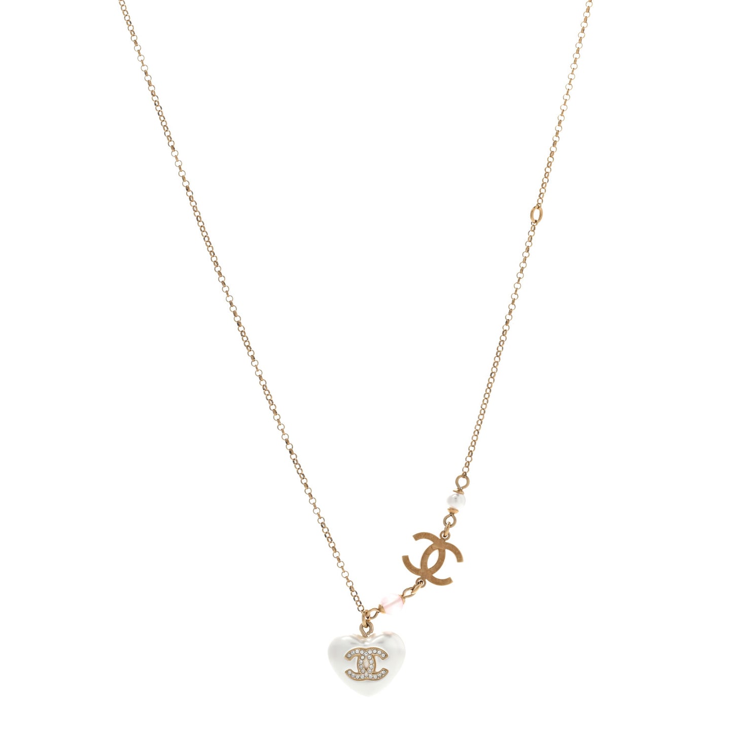Resin Crystal CC Heart Necklace Pearly White Gold