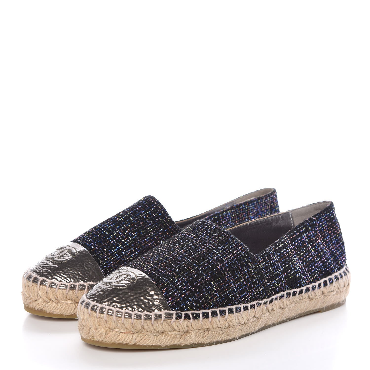 Chanel Metallic Tweed Patent CC Espadrilles 36 Black Multicolor 4 of 10