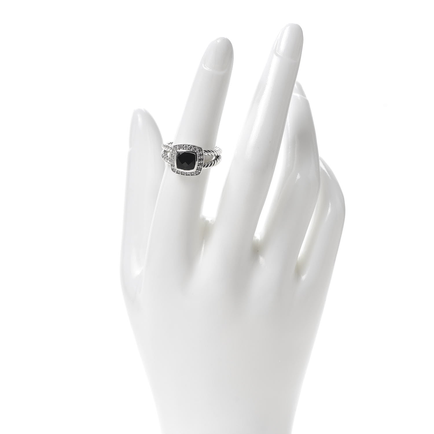 David Yurman Sterling Silver Diamond Black Onyx 7mm Petite Albion Ring 52 6 2 of 5