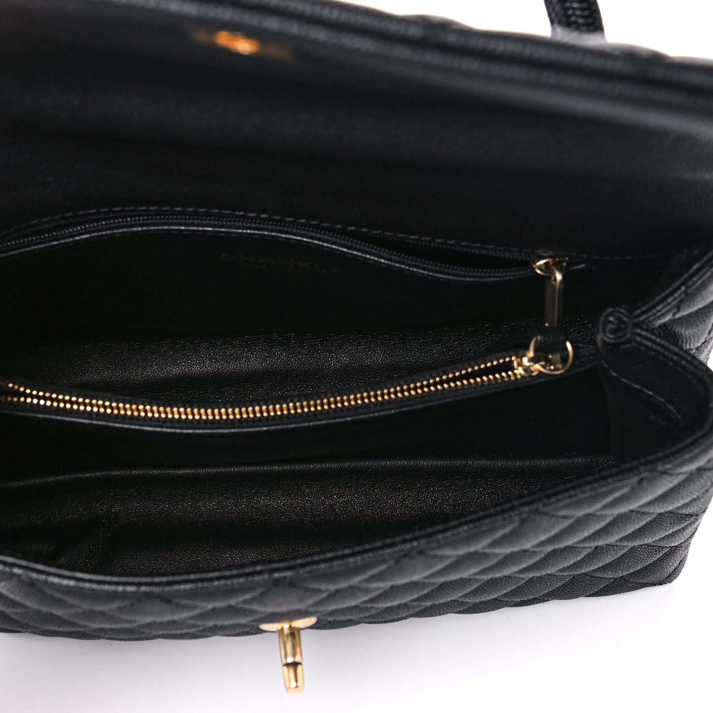 Caviar Lizard Quilted Small Coco Handle Flap Black