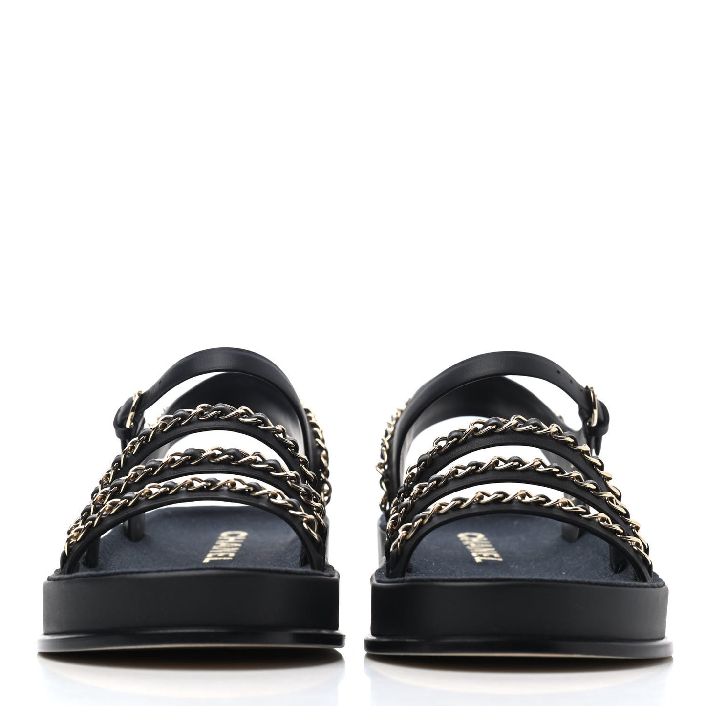 Calfskin Chain Platform Sandals 37 Navy