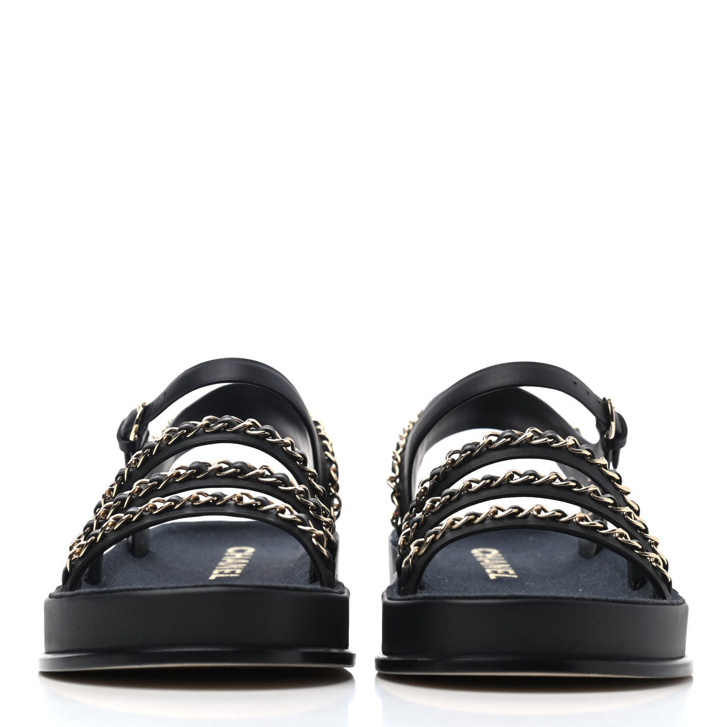 Chanel Calfskin Chain Platform Sandals 37 Navy 2 of 4