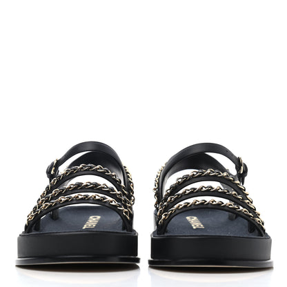 Chanel Calfskin Chain Platform Sandals 37 Navy 2 of 4
