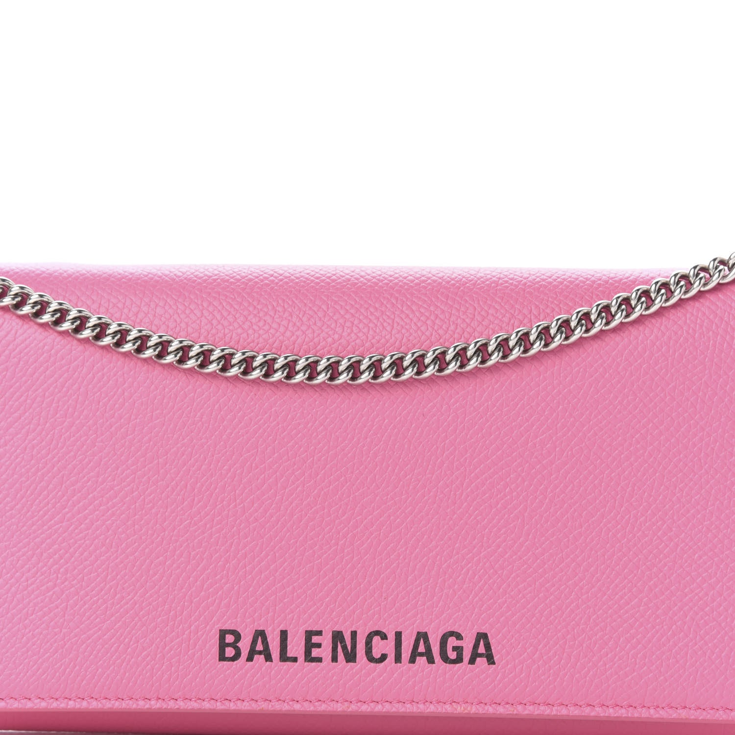 Balenciaga Signature Grained Calfskin Logo Ville Wallet on Chain Bubble Gum Black 9 of 10