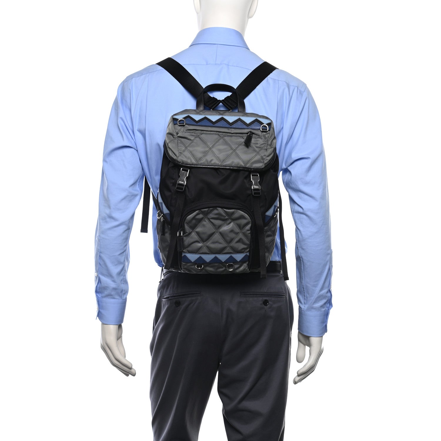 Prada Tessuto Nylon Impunturato Double Buckle Backpack Ardesia Black 2 of 9