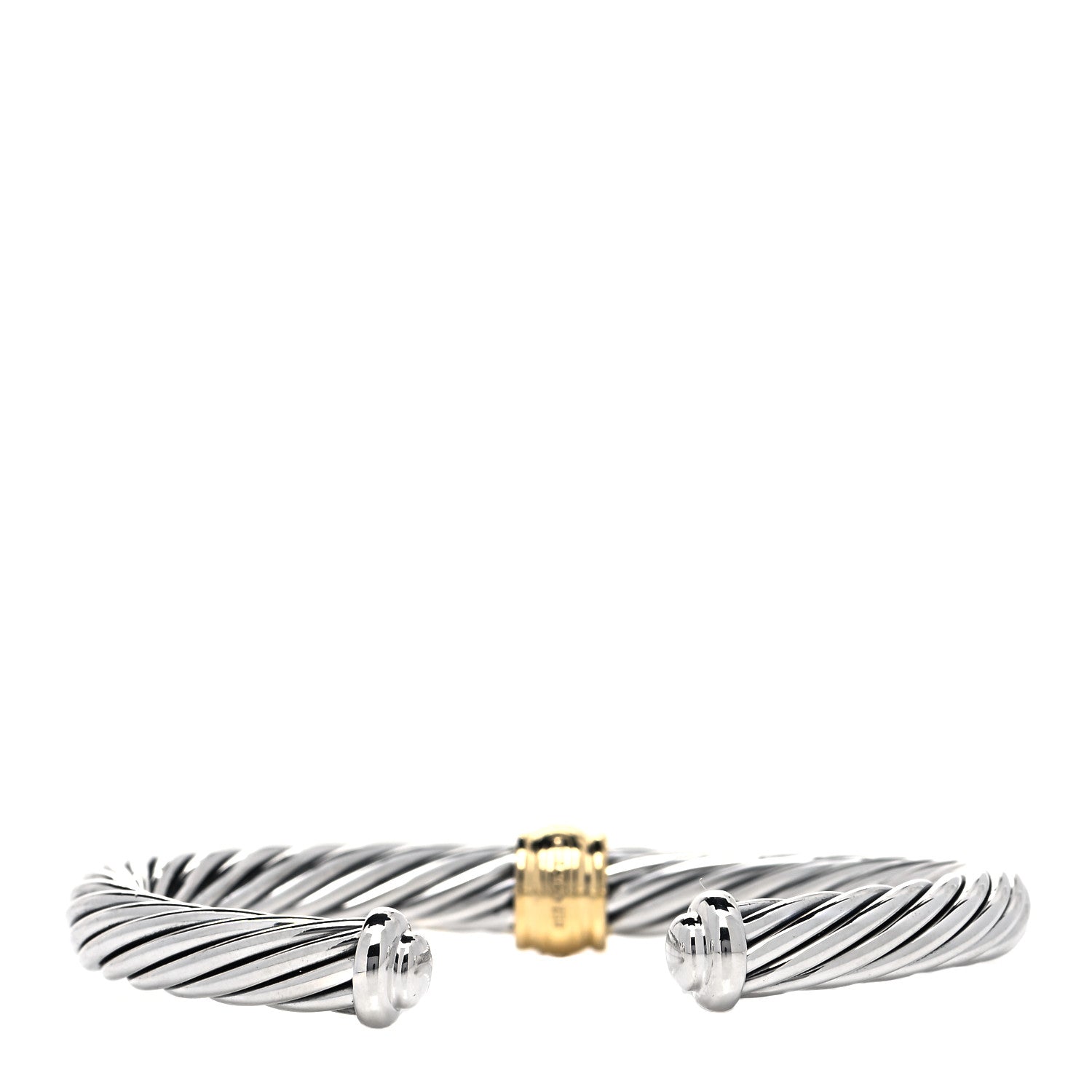 David Yurman Sterling Silver 18K Yellow Gold Diamond 7mm Cable Classics Station Bracelet 3 of 5