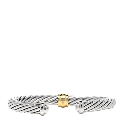 David Yurman Sterling Silver 18K Yellow Gold Diamond 7mm Cable Classics Station Bracelet 3 of 5