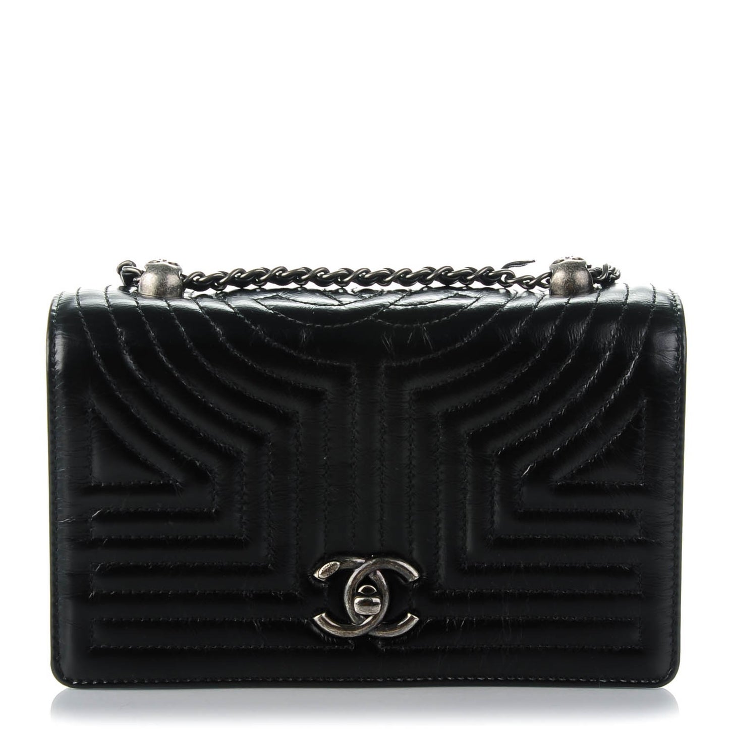 Glazed Calfskin Quilted Small Korean Garden Flap Black
