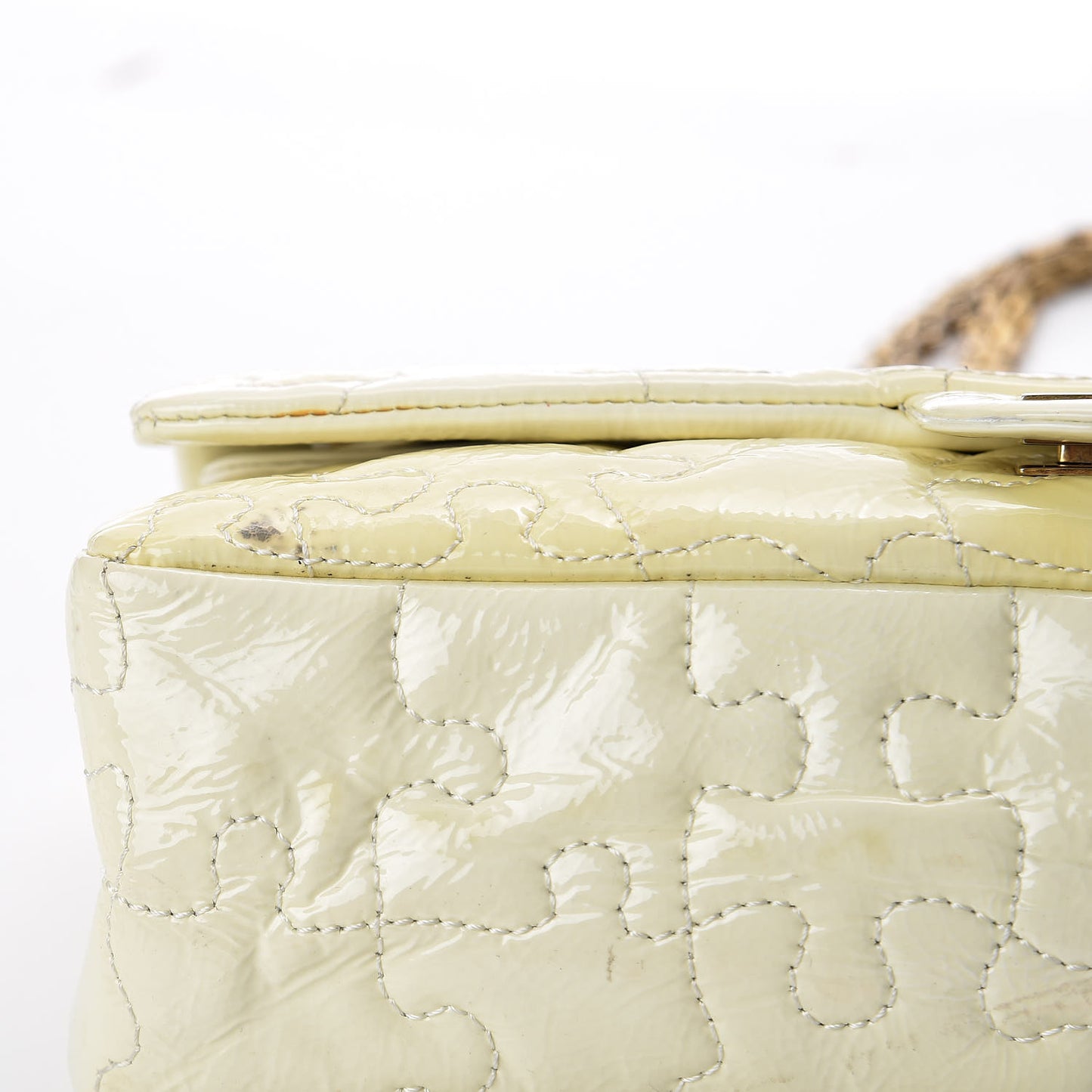 Crackled Patent Calfskin Puzzle 2.55 Reissue East West Flap White