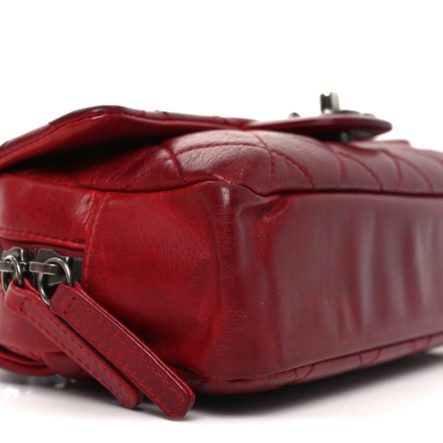 Glazed Calfskin Quilted Small Duo Color Flap Red