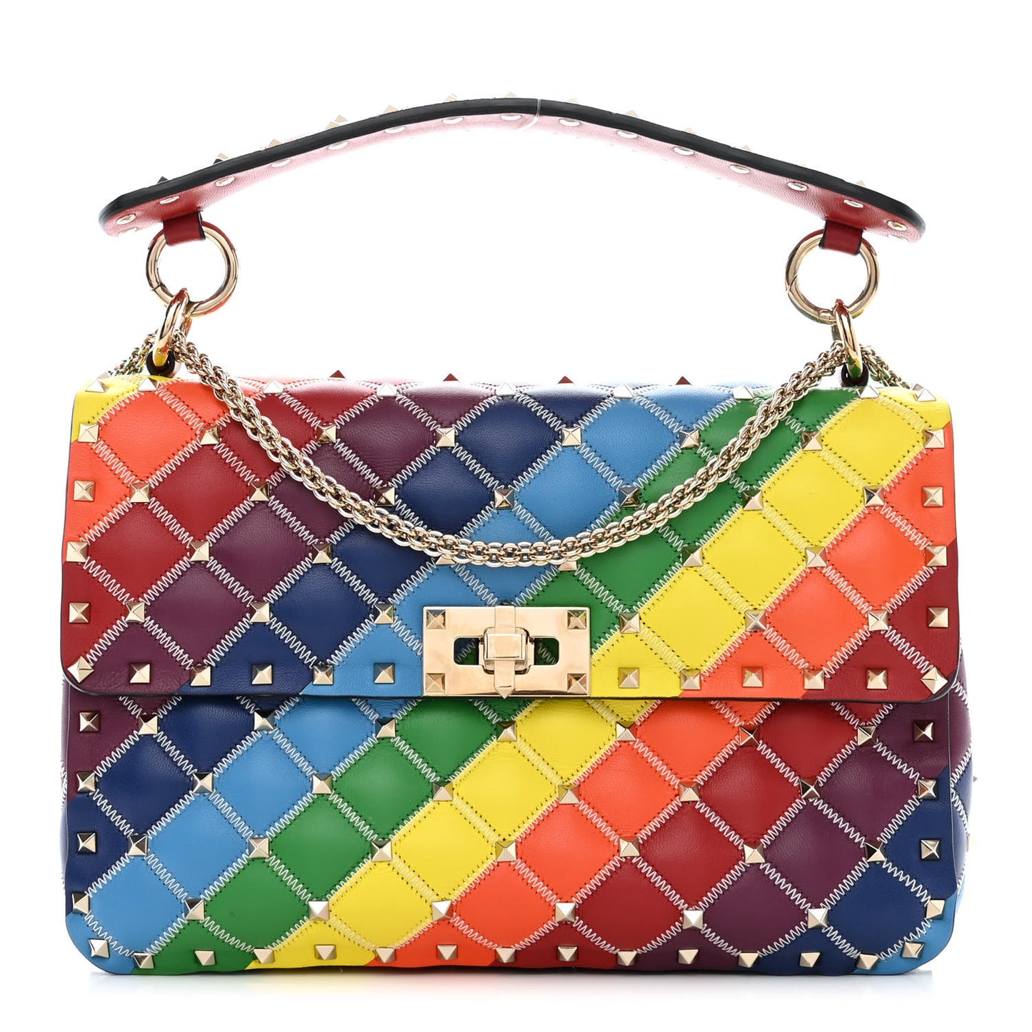 Lambskin Medium Rockstud Spike Shoulder Bag Rainbow