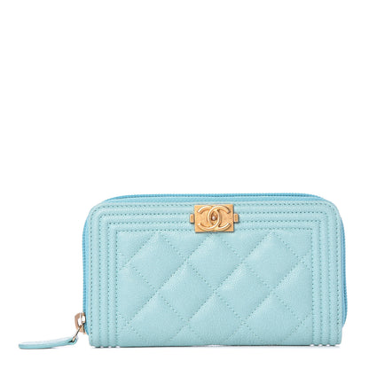 Chanel Caviar Quilted Small Boy Zip Around Wallet Light Blue 1 of 11