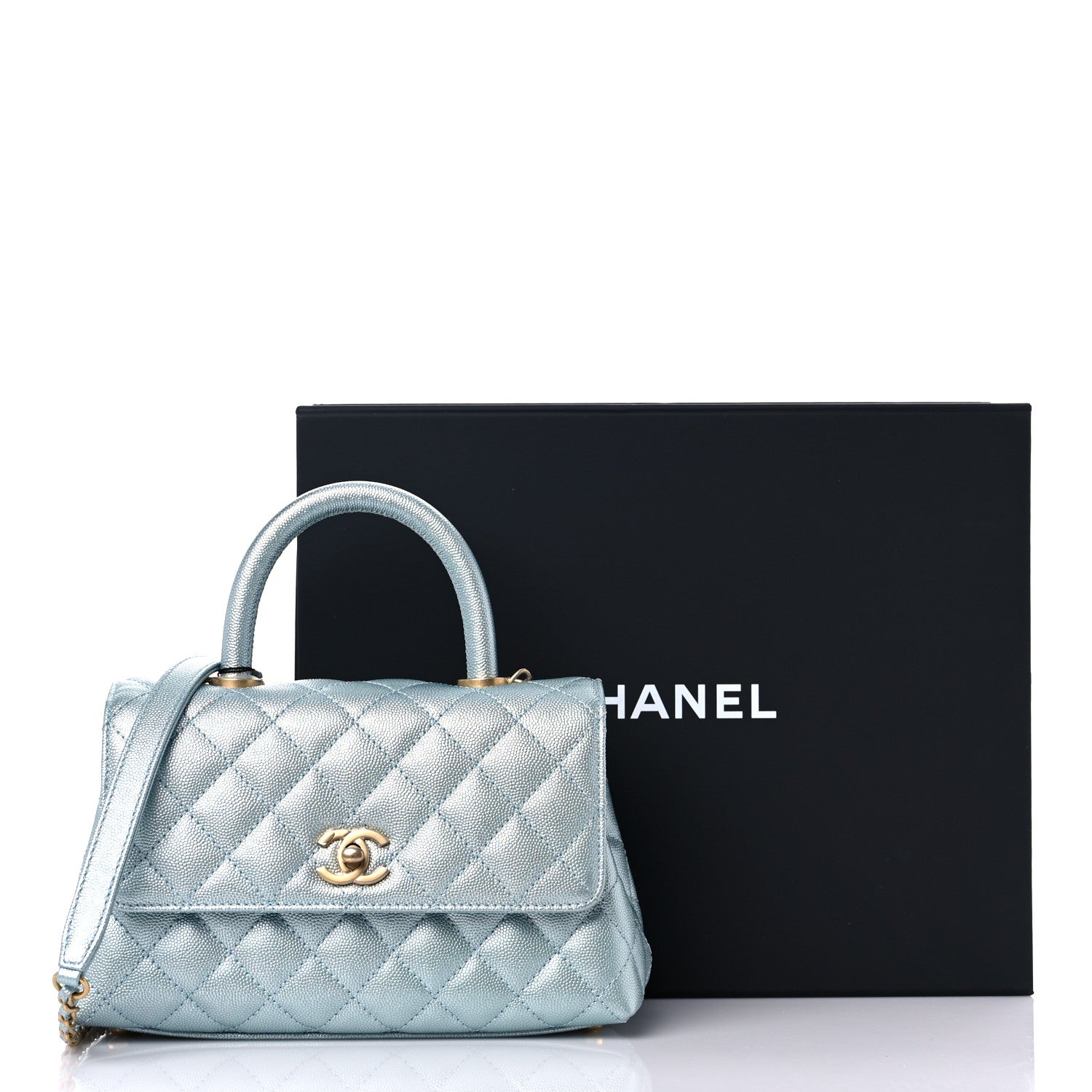 Chanel Metallic Caviar Quilted Mini Coco Handle Flap Light Blue 12 of 12