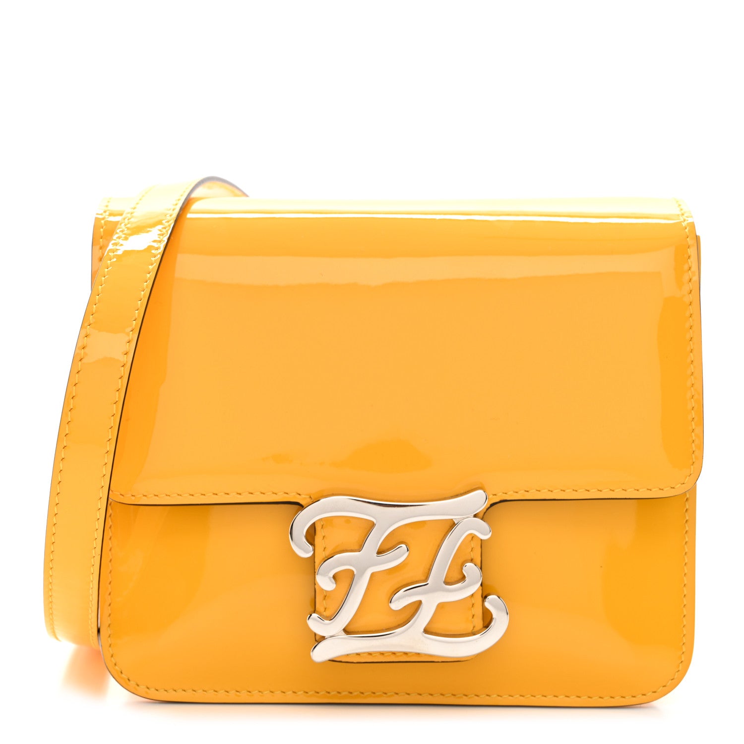 Fendi Vitello Vernice Mou Karligraphy Crossbody Bag Giallo 1 of 12