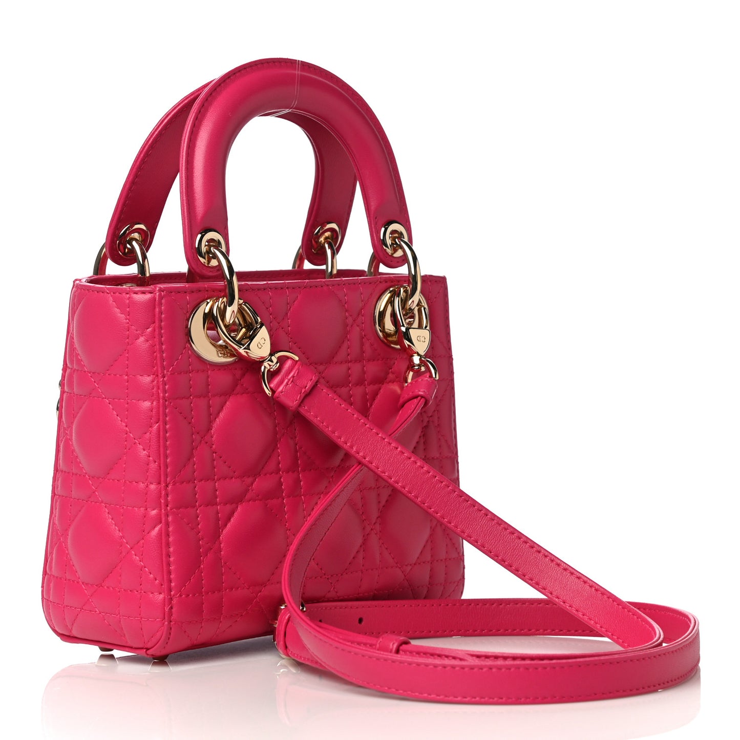 Lambskin Cannage Mini Lady Dior Fuchsia