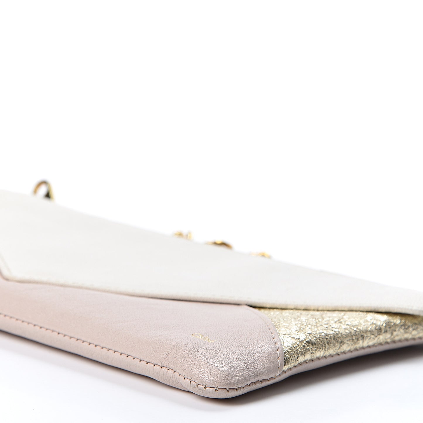Metallic Calfskin Patchwork Chain Wallet White Pink