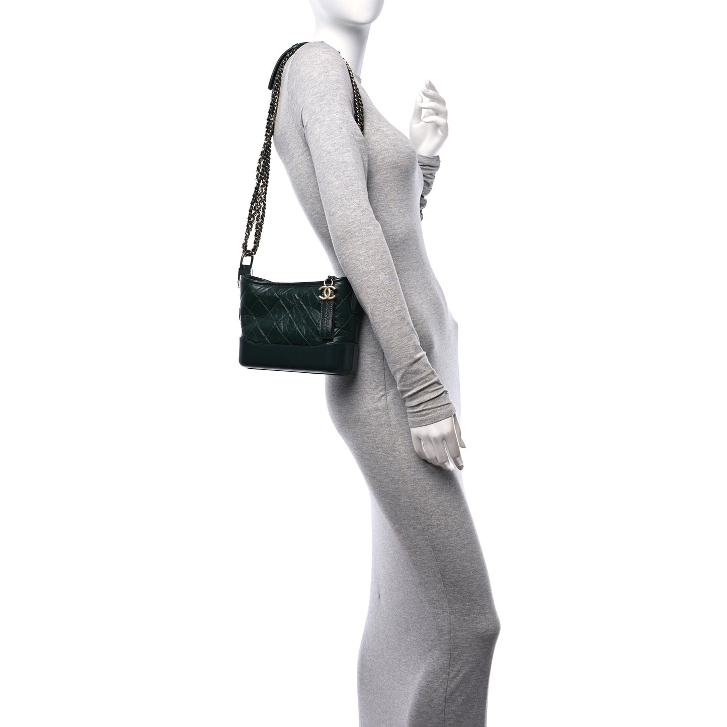 Aged Calfskin Quilted Small Gabrielle Hobo Dark Green