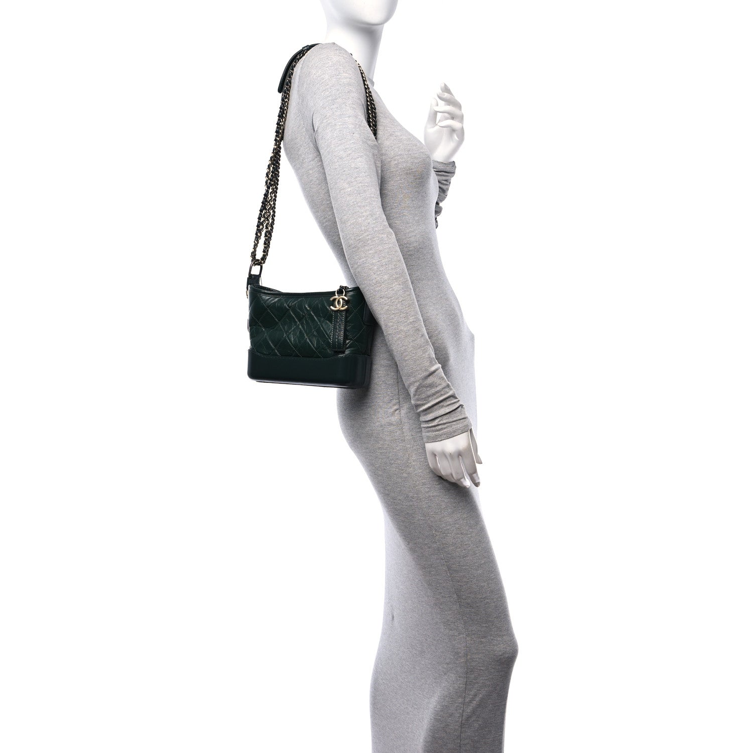Chanel Aged Calfskin Quilted Small Gabrielle Hobo Dark Green 2 of 10