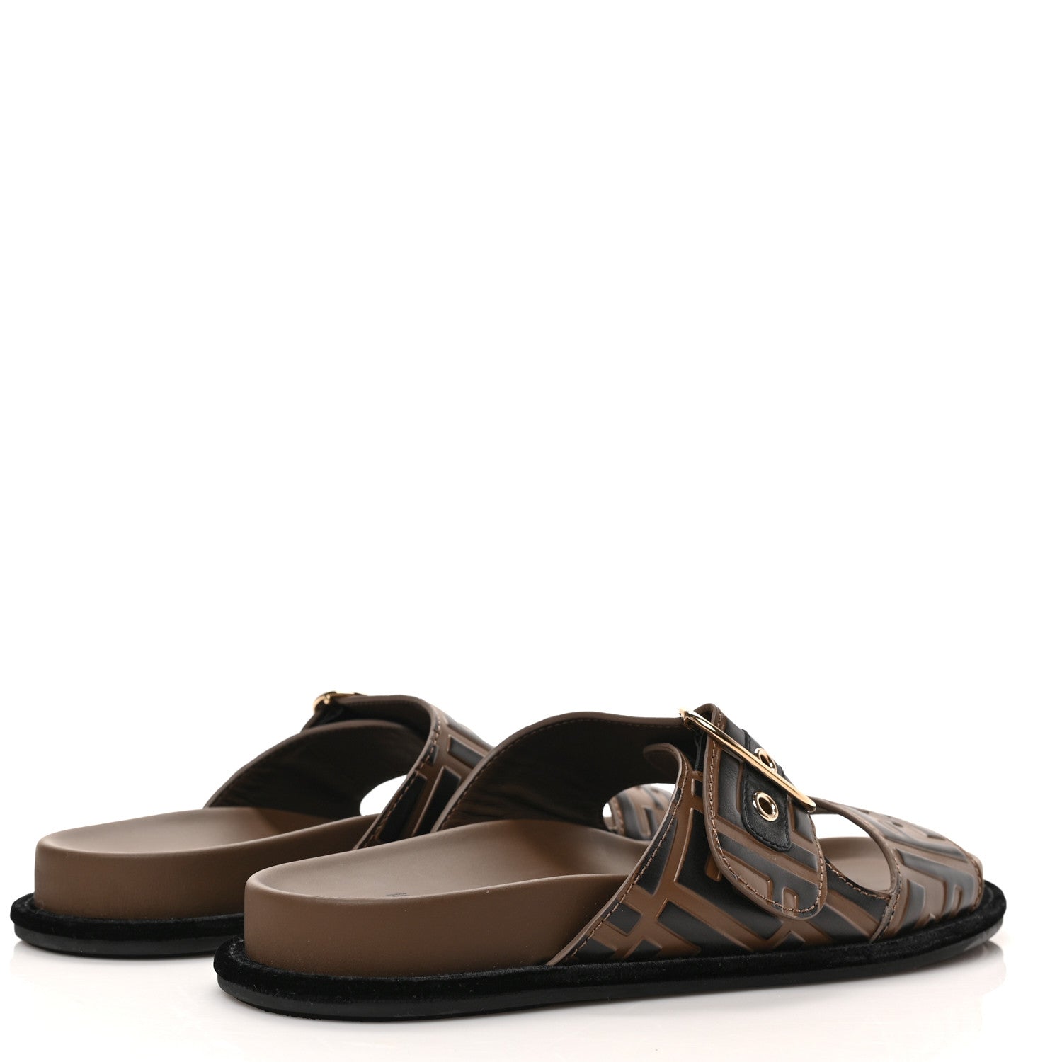 Fendi Calfskin FF Embossed Pearland Slide Sandals 39 Tobacco Moro 4 of 6