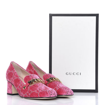 Gucci Velvet GG Monogram Sylvie Web Chain Mid Heel Loafers 40 Bright Pink 9 of 9