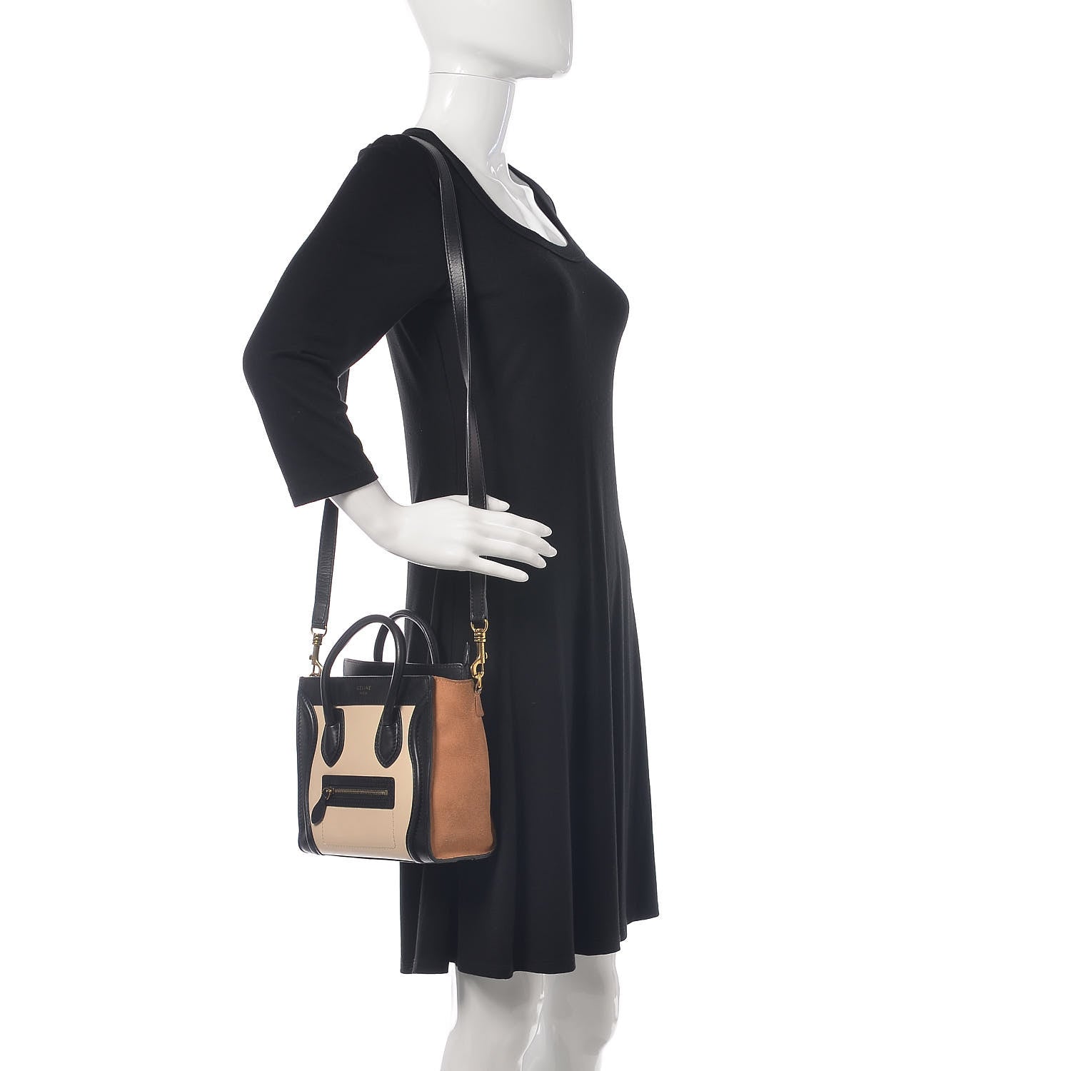 Celine Satin Calfskin Suede Nano Tri-Color Luggage Seashell 2 of 13