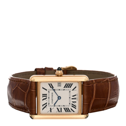Cartier 18K Yellow Gold Alligator 26mm Tank Louis Quartz Watch Brown 2 of 5