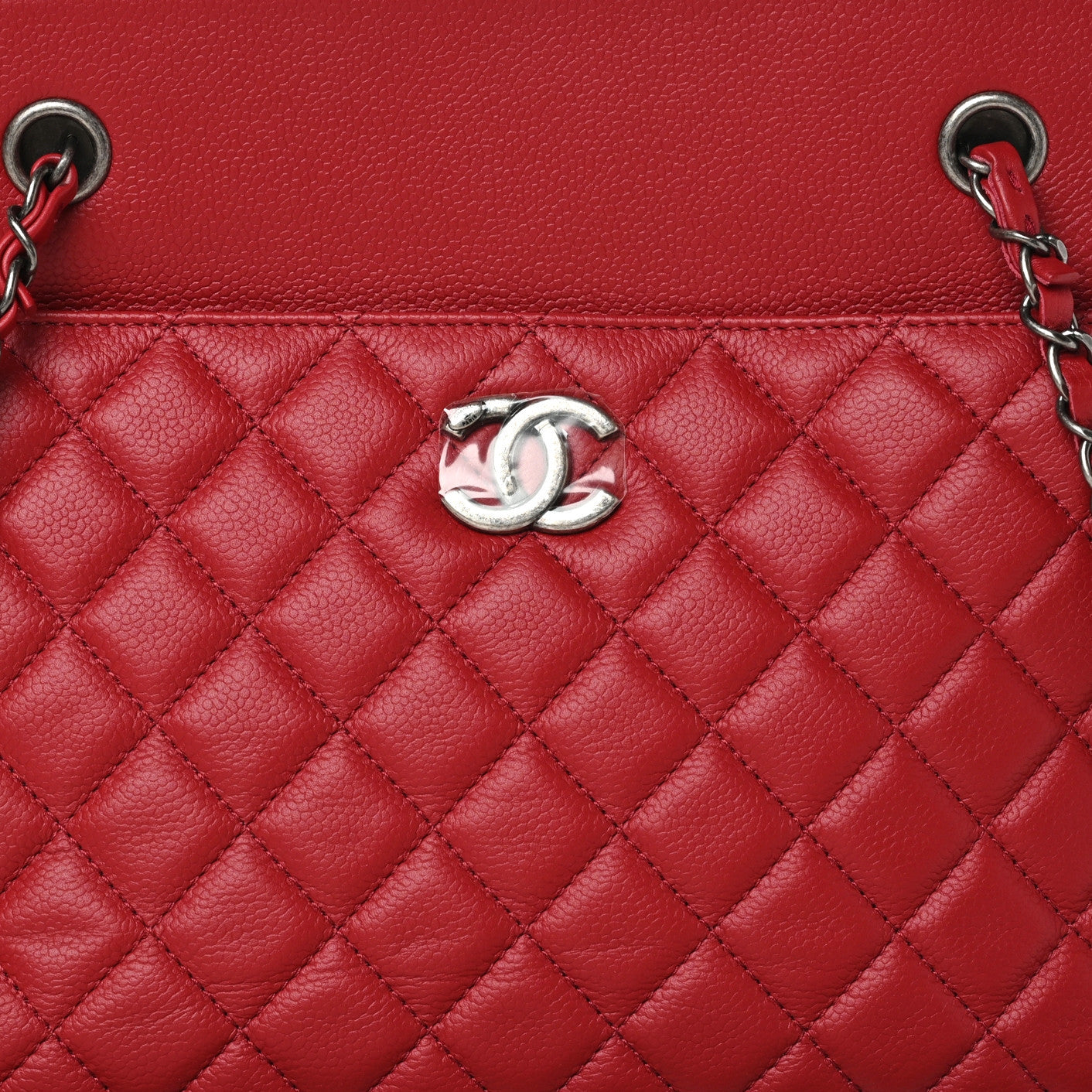 Chanel Caviar Quilted Large Zipped Shopping Tote Red 8 of 10