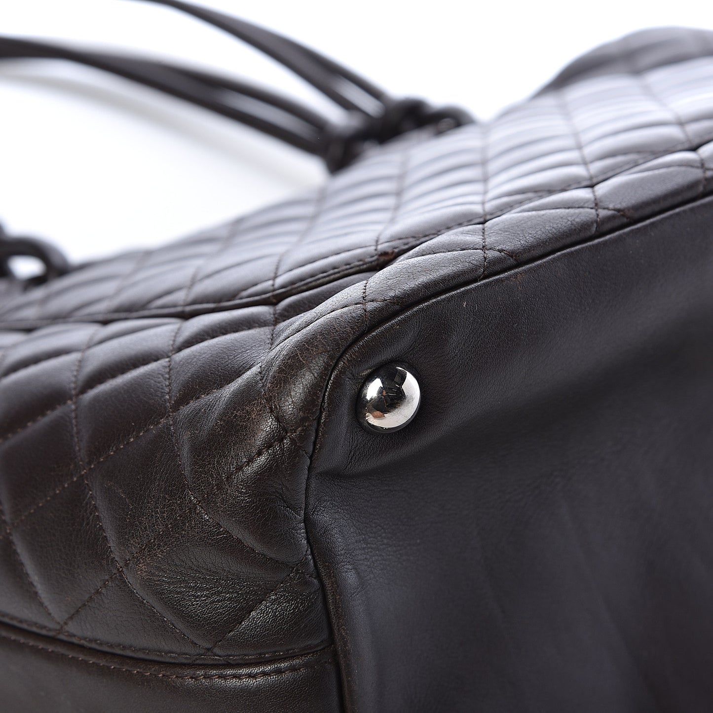 Calfskin Quilted Large Cambon Tote Brown