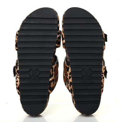 Louis Vuitton Calfskin Pony Hair Leopard Bom Dia Mule Sandals 38 Cognac Brown 4 of 4