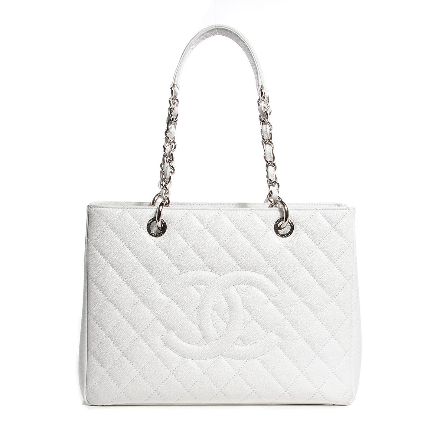 Caviar Quilted Grand Shopping Tote GST White