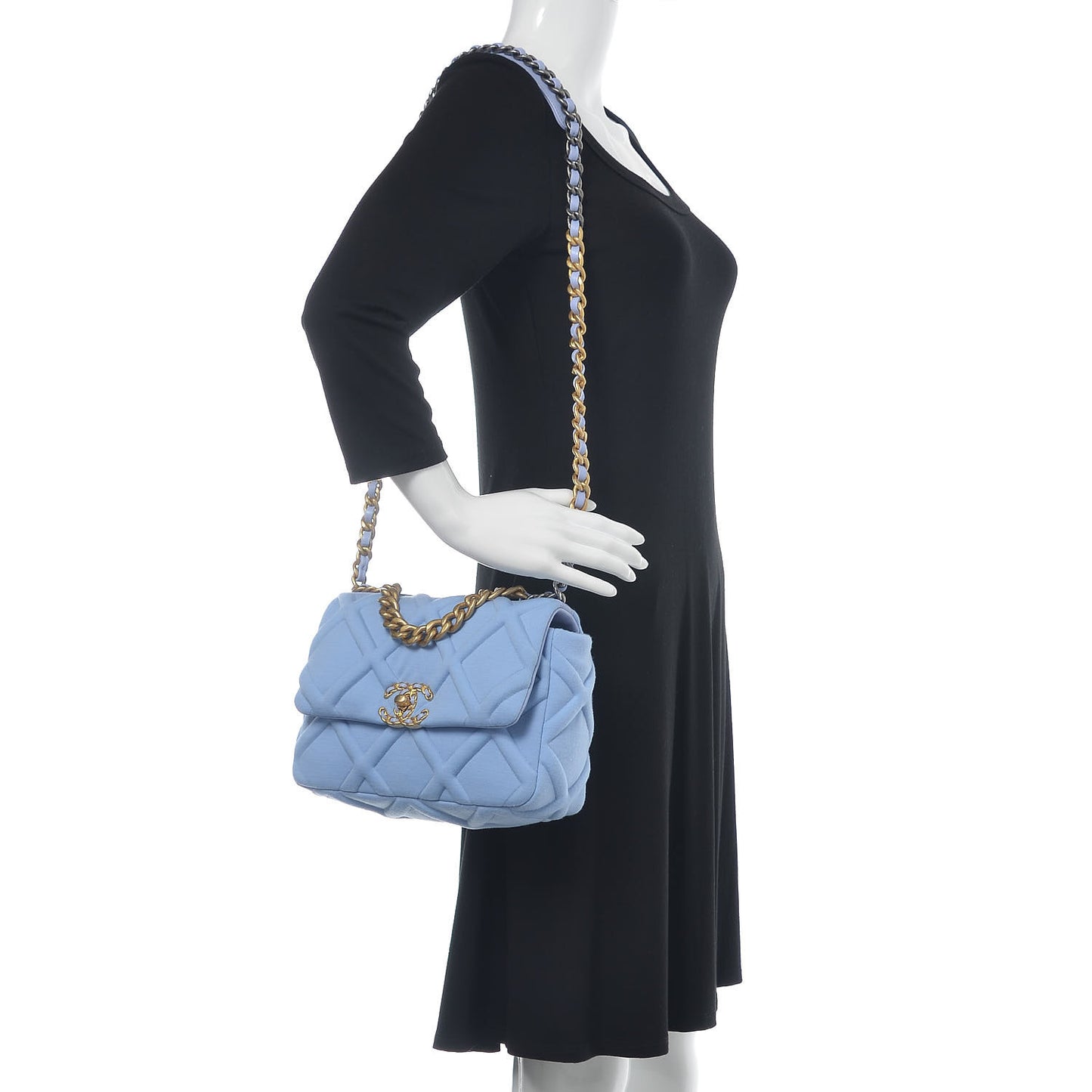 Jersey Lambskin Quilted Medium 19 Flap Light Blue