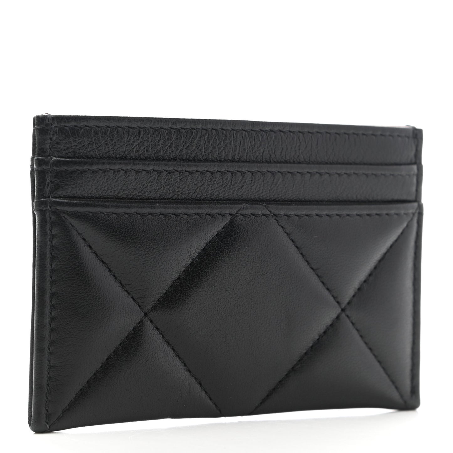 Shiny Goatskin Quilted Chanel 19 Card Holder Black