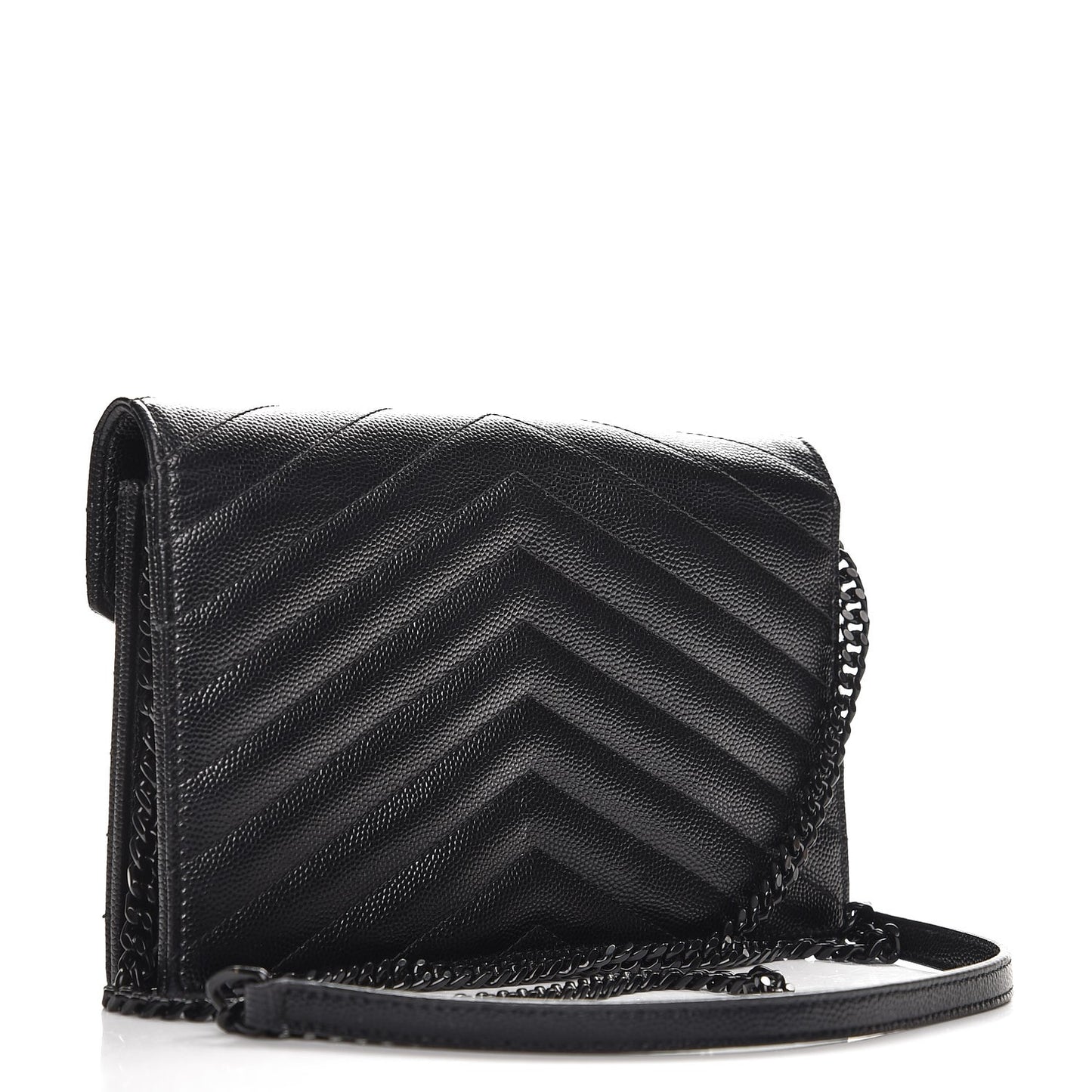 Grain De Poudre Matelasse Chevron Monogram Envelope Chain Wallet Black