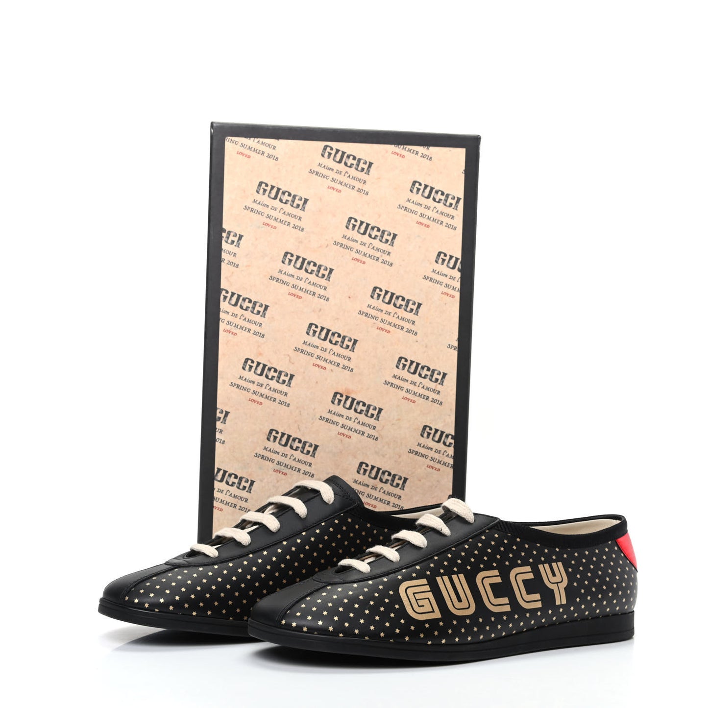 X SEGA Calfskin GUCCY Stars Mens Falacer Sneakers 9 Black