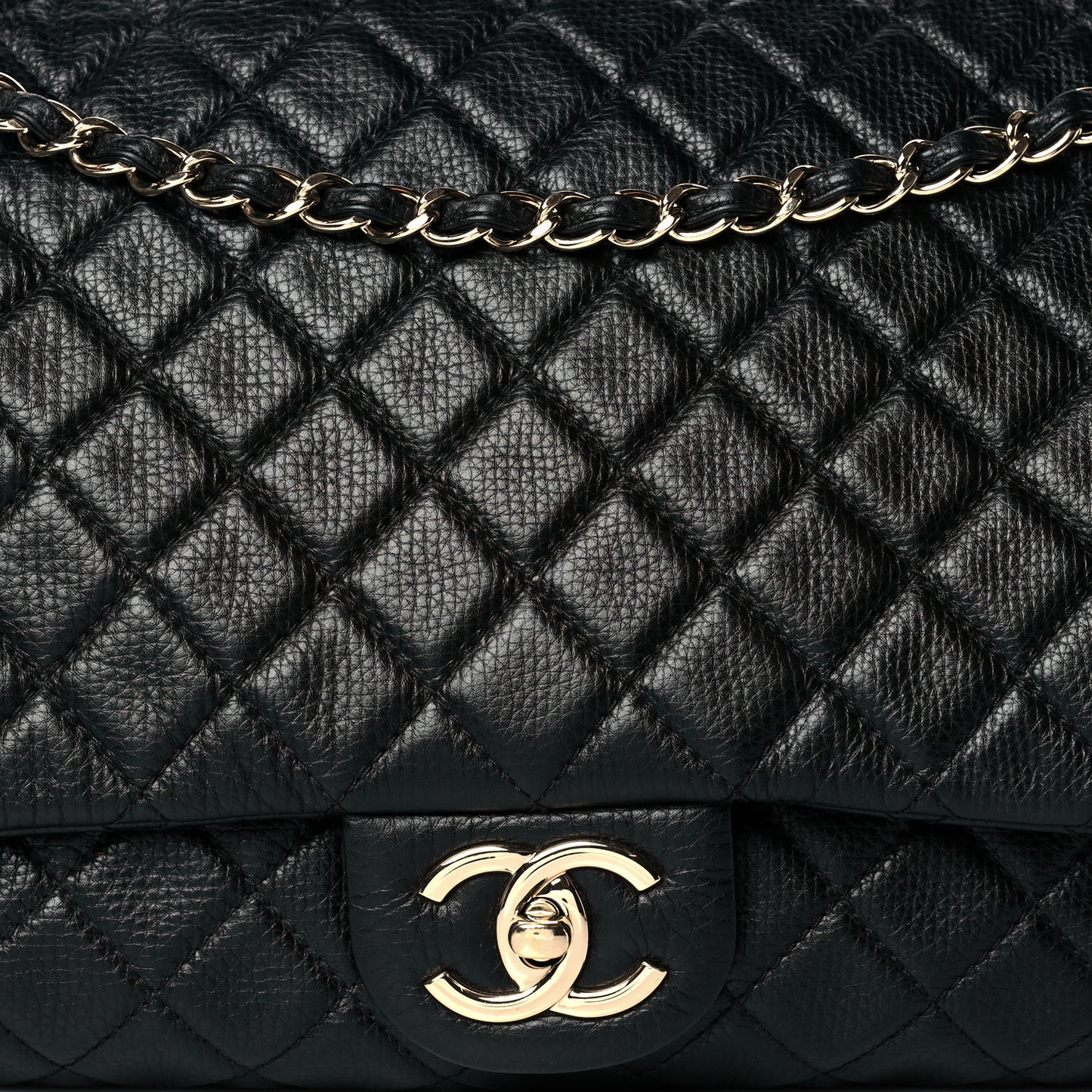 Calfskin Quilted XXL Travel Flap Bag Black
