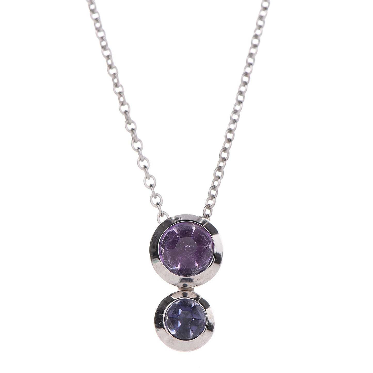 18K White Gold Amethyst Iolite Drop Pendant Necklace