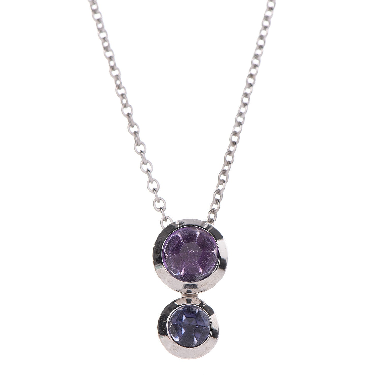 Tiffany 18K White Gold Amethyst Iolite Drop Pendant Necklace 4 of 6