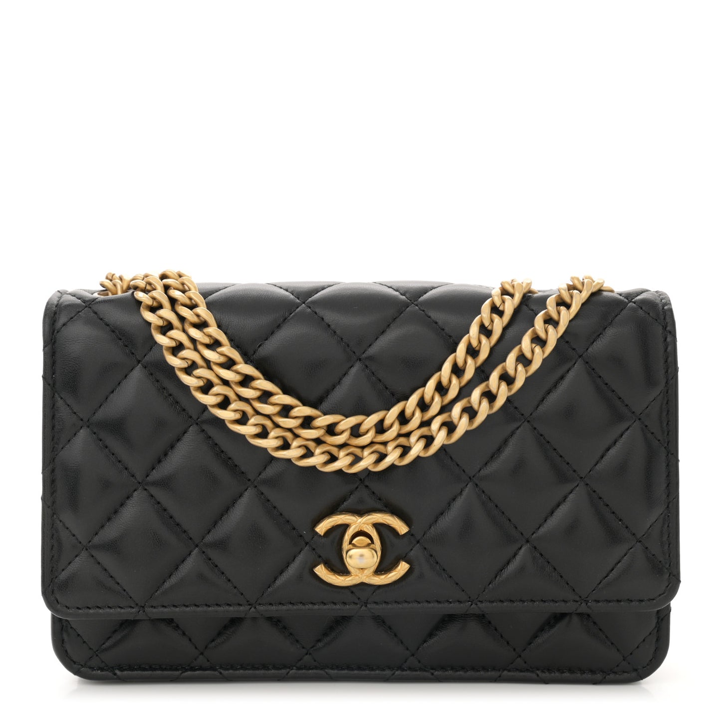 Lambskin Quilted Pillow Crush Wallet On Chain WOC Black