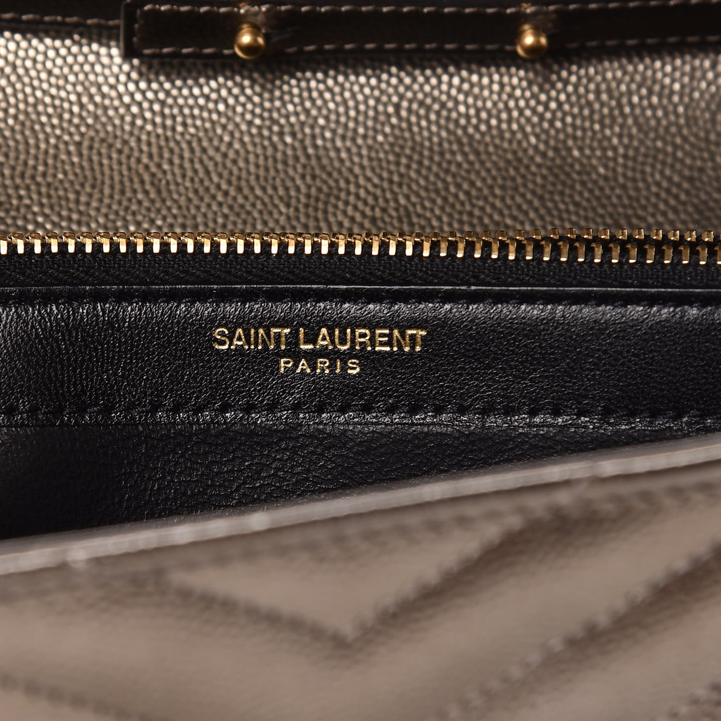 Iridescent Grain De Poudre Matelasse Chevron Monogram Chain Wallet Gold