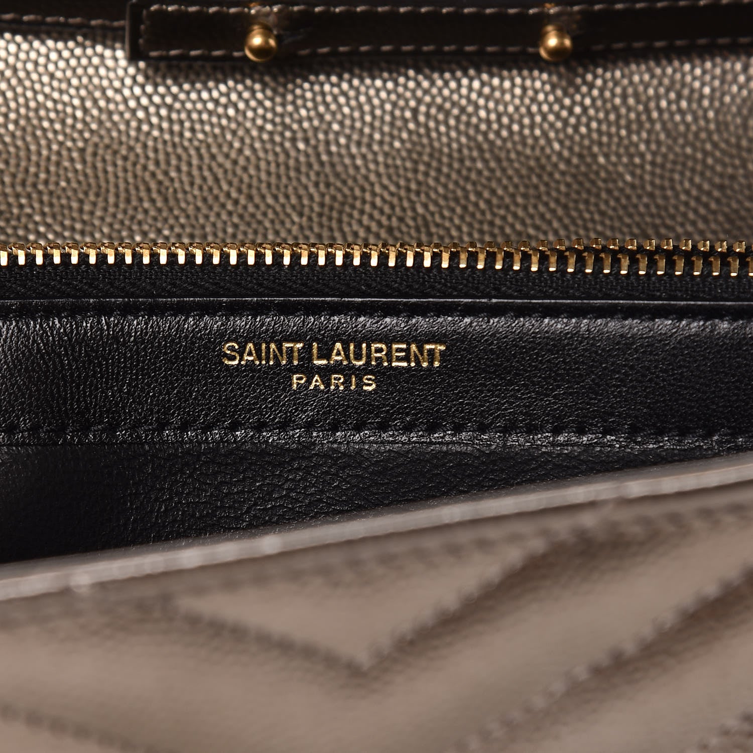Saint Laurent Iridescent Grain De Poudre Matelasse Chevron Monogram Chain Wallet Gold 5 of 12