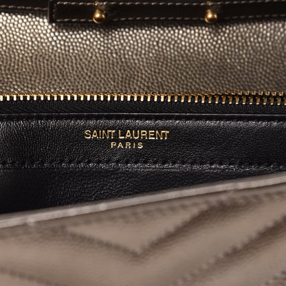 Saint Laurent Iridescent Grain De Poudre Matelasse Chevron Monogram Chain Wallet Gold 5 of 12