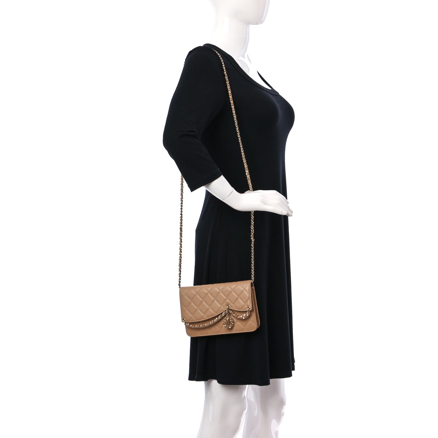 Lambskin Quilted Chain Infinity Wallet On Chain WOC Light Beige