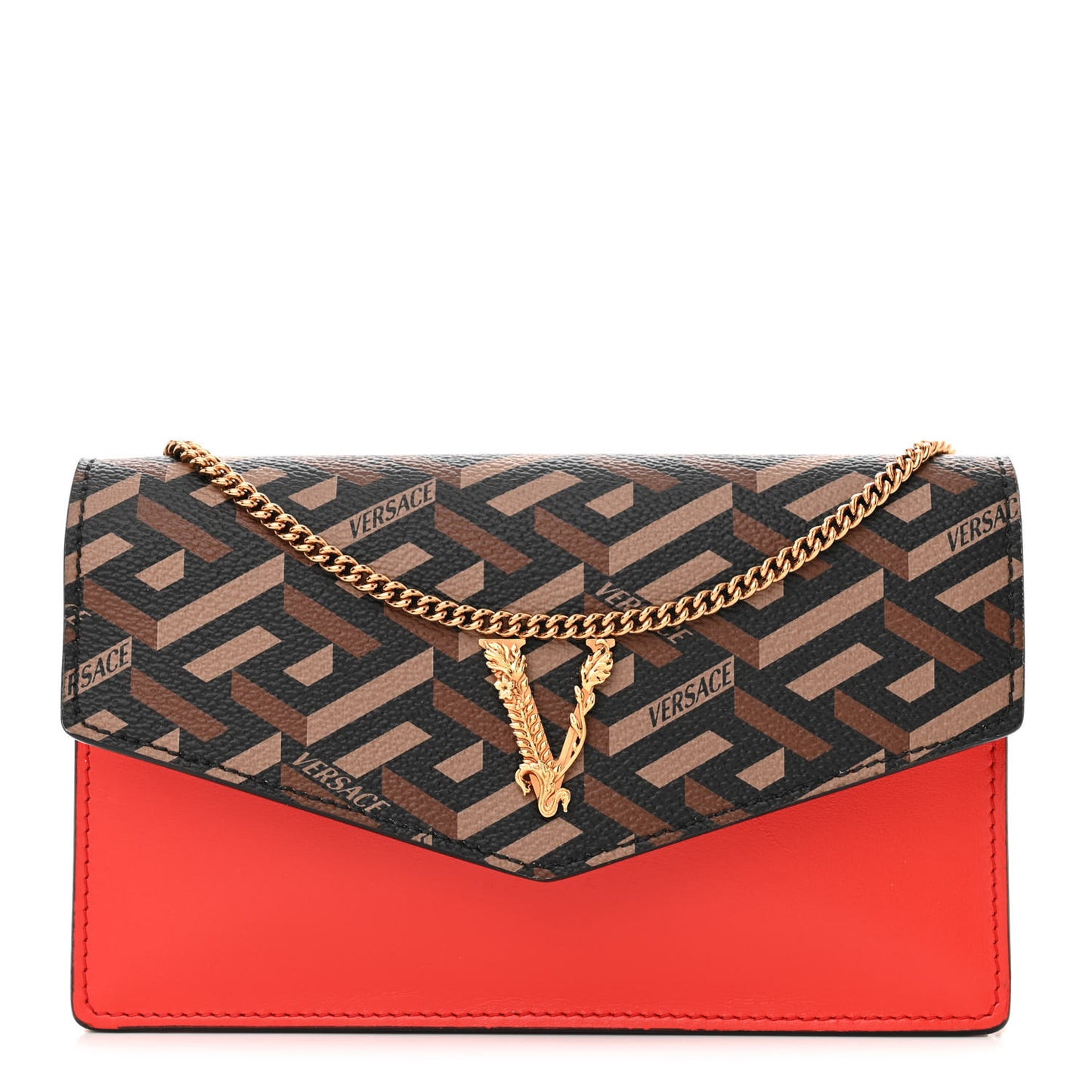 Coated Canvas Virtus V La Greca Signature Wallet On Chain Red Caramel