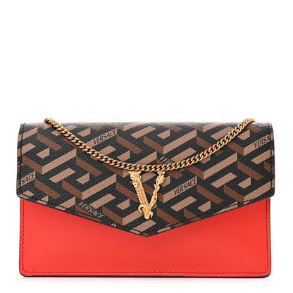 Versace Coated Canvas Virtus V La Greca Signature Wallet On Chain Red Caramel 1 of 9