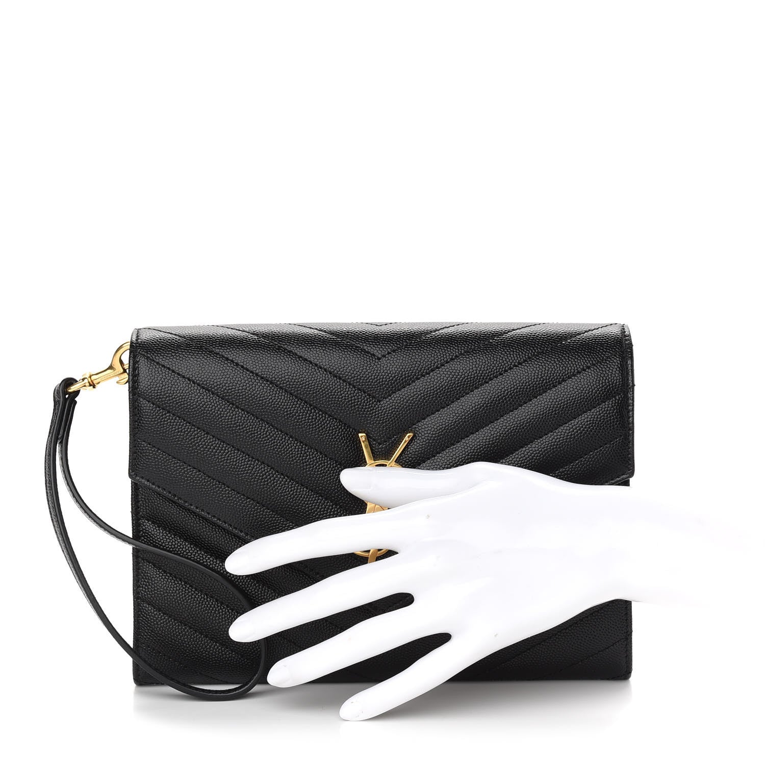 Saint Laurent Grain De Poudre Matelasse Chevron Monogram Envelope Clutch Black 2 of 9