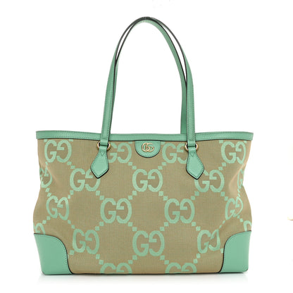 Gucci Monogram Jumbo GG Textured Dollar Calfskin Medium Ophidia Shopping Tote Beige Pepperlight Mint 1 of 10