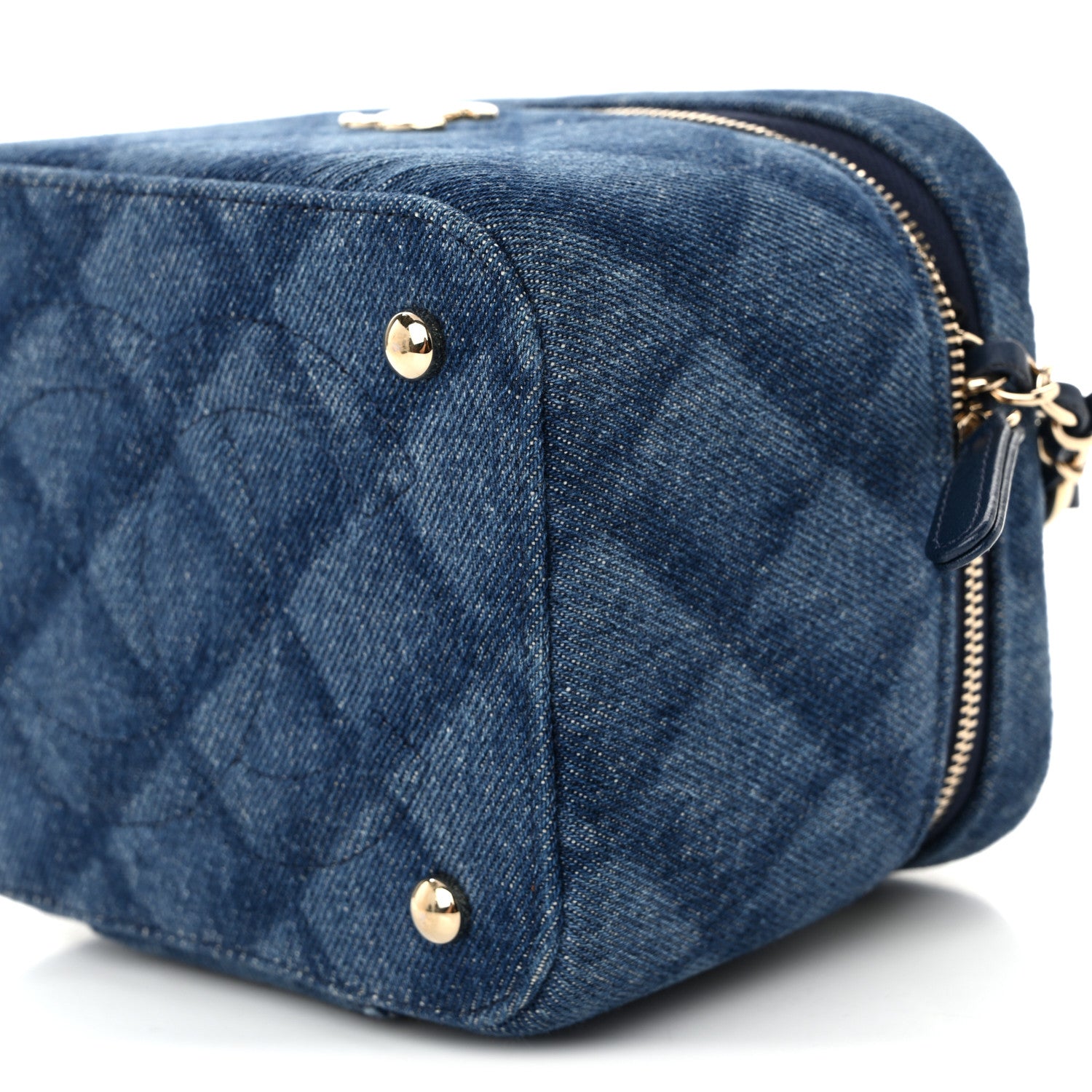 Chanel Printed Denim Quilted Mini Top Handle Vanity Case With Chain Dark Blue 10 of 10