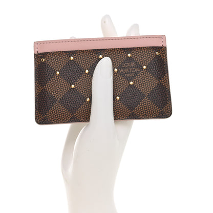 Louis Vuitton Damier Ebene Studded Card Holder Rose Ballerine 2 of 8